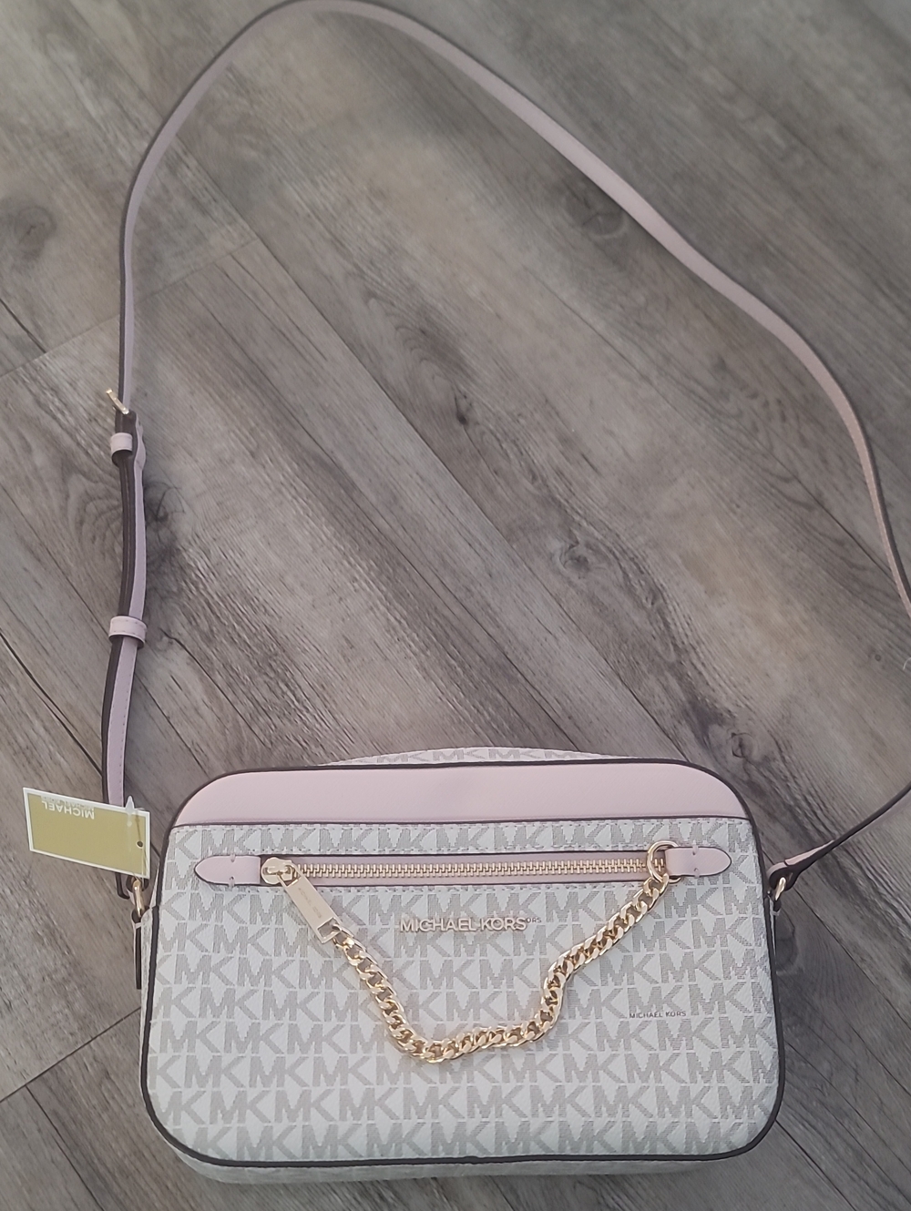 Michael Kors Pink and White MK Signature Crossbody Bag
